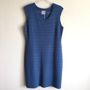 EVOLUTION By Cyrus Crew Neck Ottoman Stitch Dress Knee Length Petrol Blue NEW